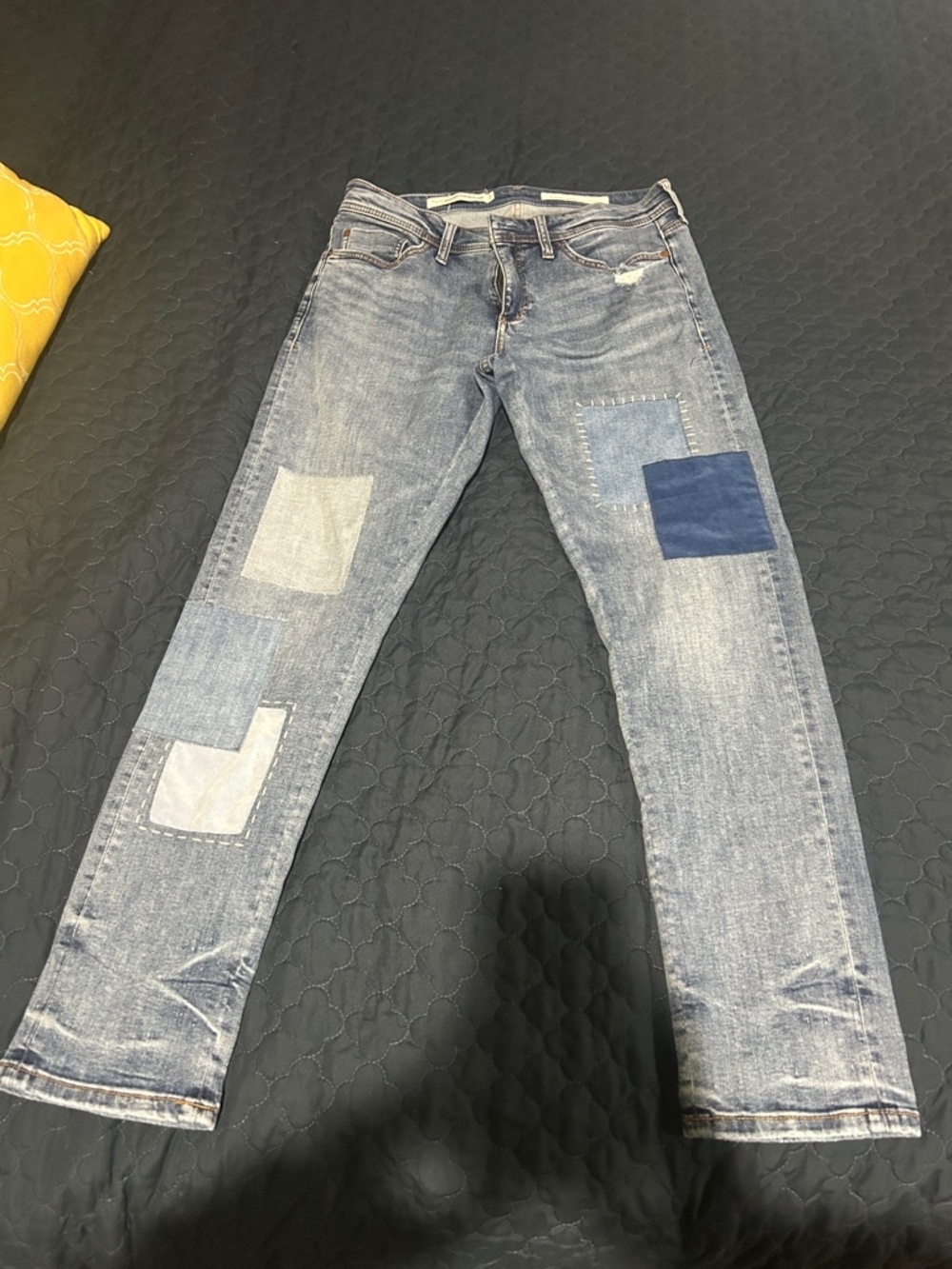 Pilero- Anthropology jeans with patches! Super cute. Slim Boyfriend, Size 27.